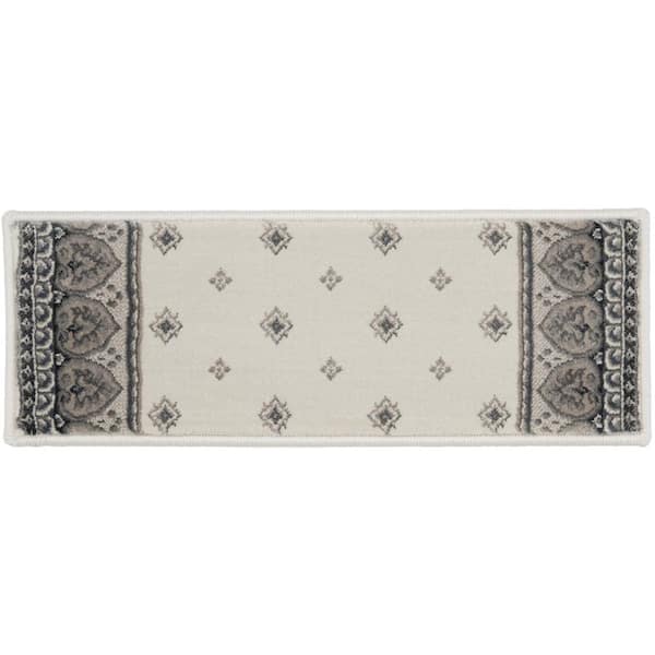 Natco Kurdamir Fleur de Lis Oyster/Chalk 9 in. x 26 in. Polypropylene Stair Tread Cover