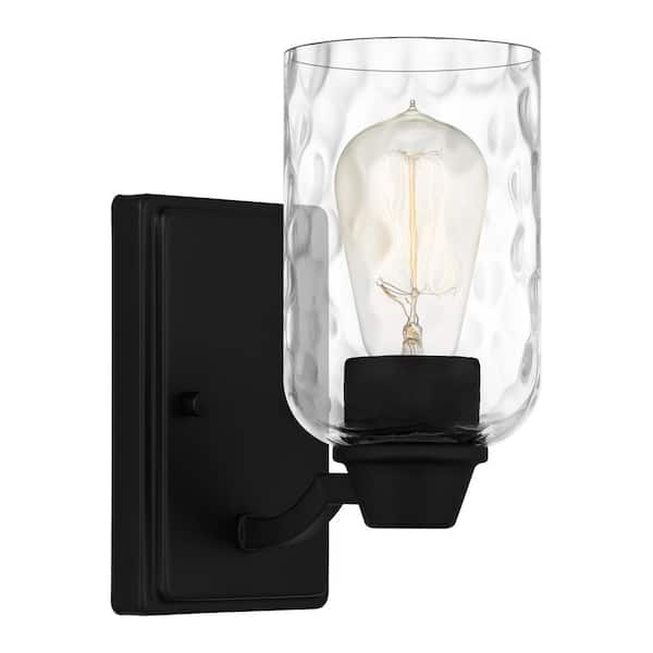 Quoizel Acacia 1-Light Matte Black Wall Sconce with Clear Water Glass