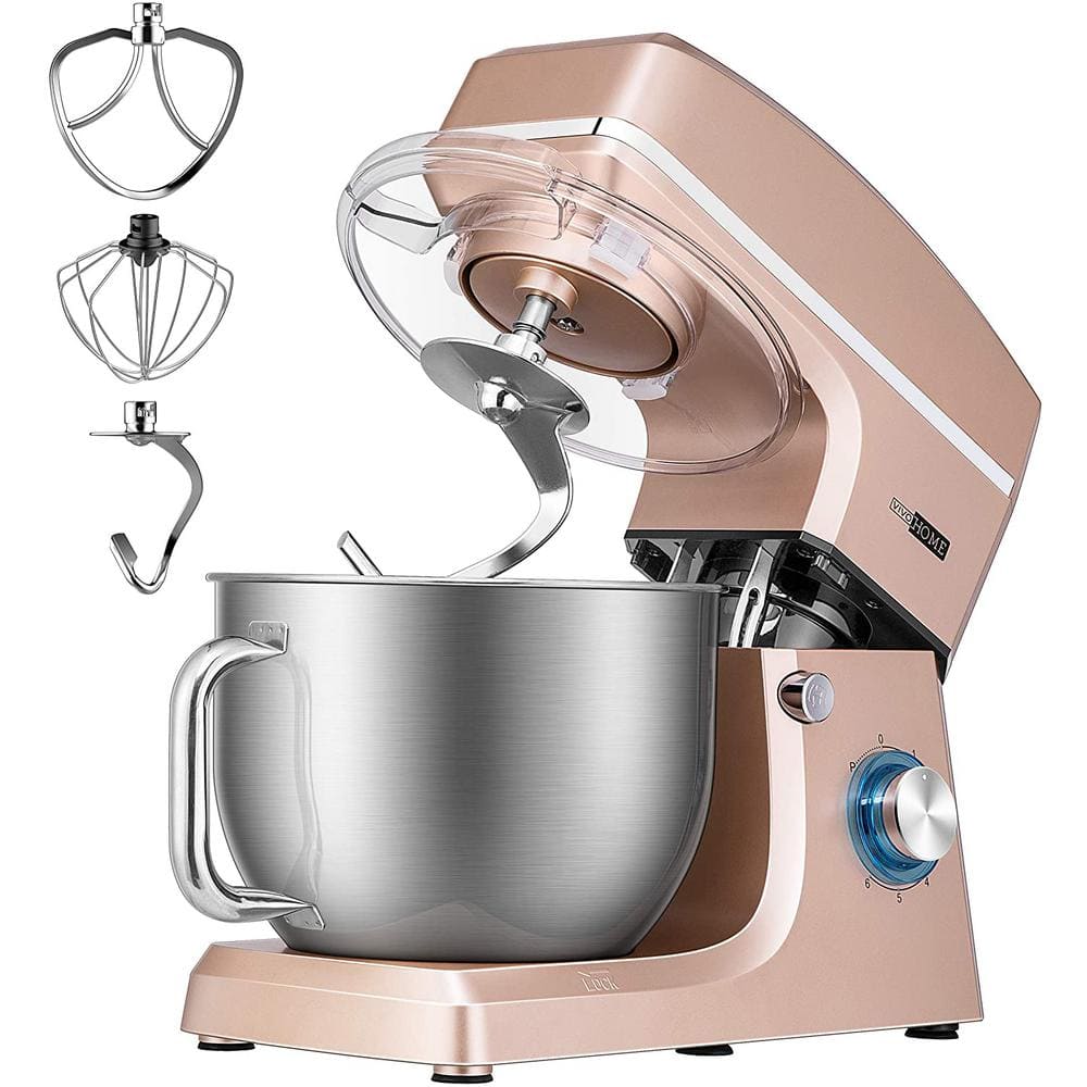 HOMCOM Stand Mixer with 6+1P Speed 600W Tilt Head Kitchen Electric Mixer  with 6 Qt Stainless Steel Mixing Bowl Beater Dough Hook and Splash Guard  for Baking Bread Cakes and Cookies White