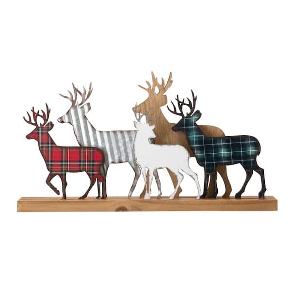 Glitzhome 9.88 in. H Galvanized Metal/Wooden Reindeer Table Decor ...