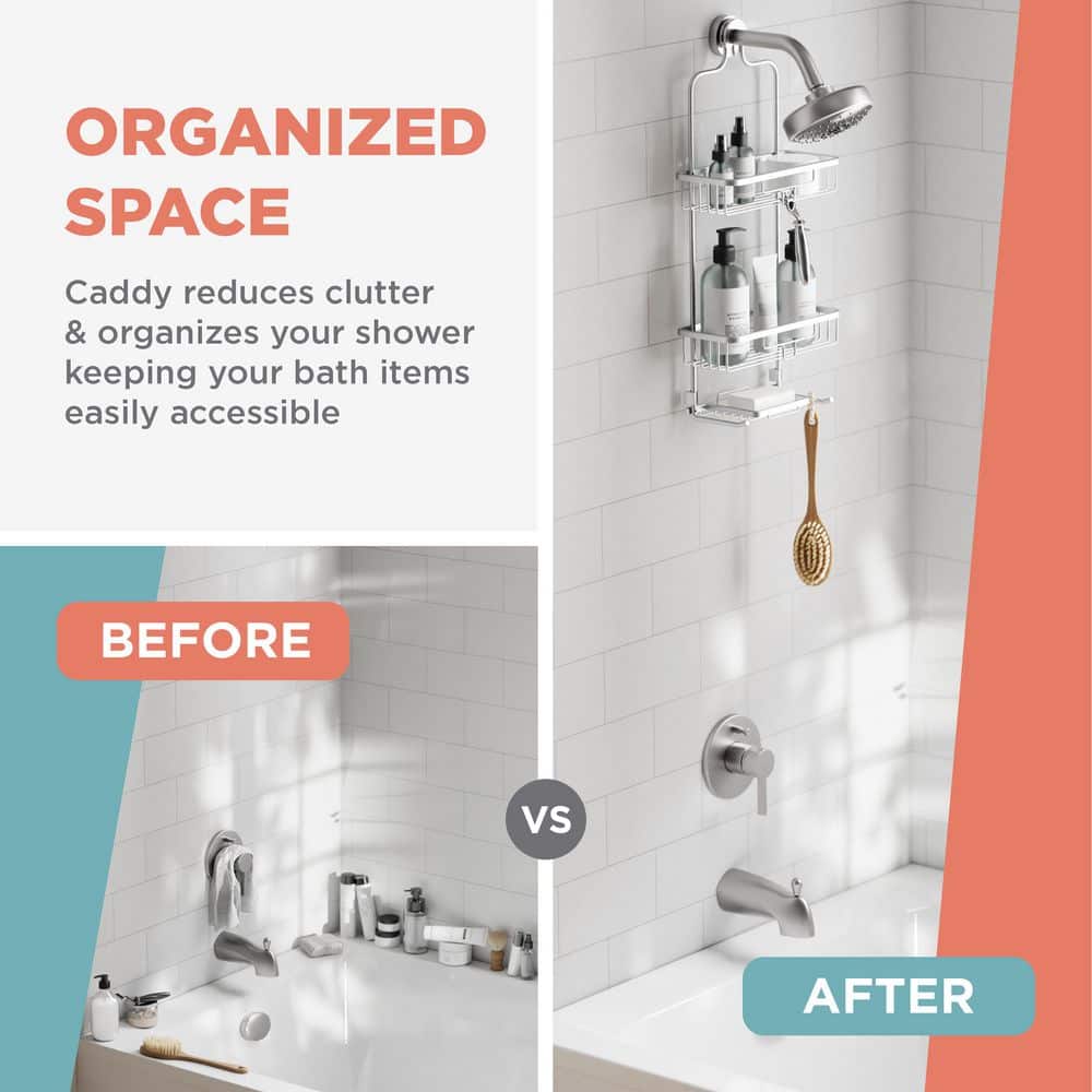 Large Satin Nickel Over-the-Shower Caddy with 2 Shelves