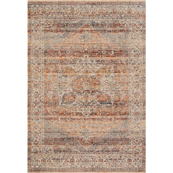 LOLOI II Lourdes Tangerine/Ocean 2 ft. 7 in. x 7 ft. 9 in. Distressed Oriental Runner Area Rug