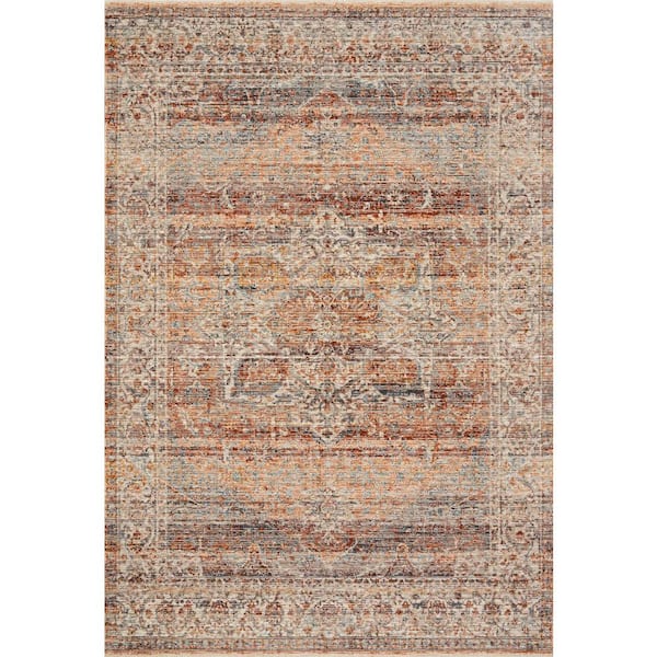 LOLOI II Lourdes Tangerine/Ocean 2 ft. 8 in. x 2 ft. 8 in. Round Distressed Oriental Area Rug