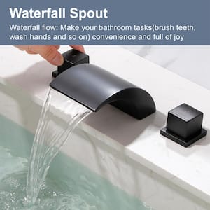Waterfall 8 in. Widespread Double Handles Bathroom Faucet in Matte Black