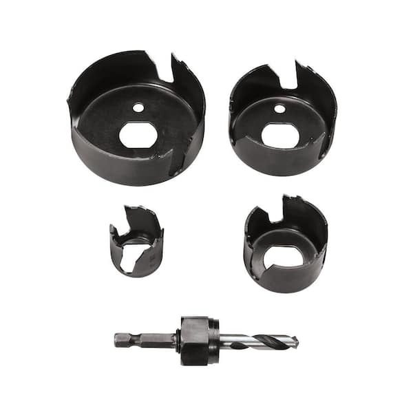 Vermont American Carbon Hole Saw Set with Mandrel for Drilling Wood, Composition, and Plastic (5-Piece)