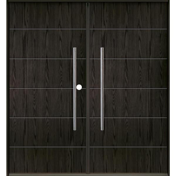 Krosswood Doors TETON Modern Faux Pivot 72 in. x 80 in. Left-Active/Inswing Baby Grand Stain Double Fiberglass Prehung Front Door