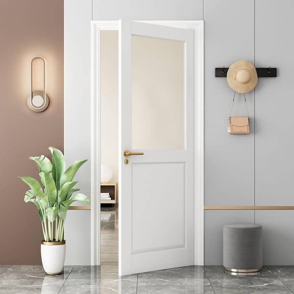 RomeDay 32 in. x 80 in. Roman 2-Lite Frosted Glass Solid Core MDF