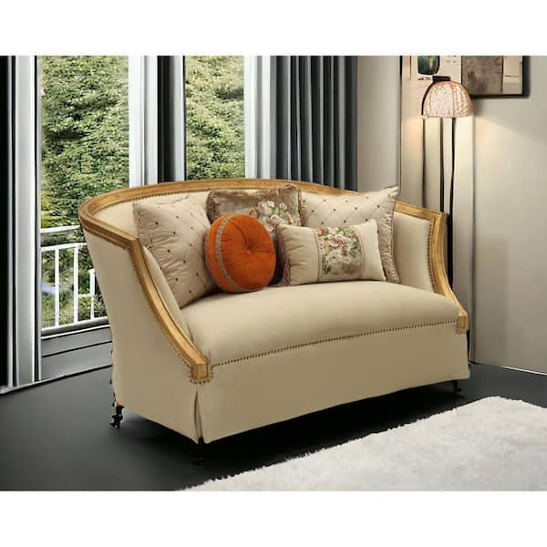 HomeRoots 70 in. Tan Solid Faux Leather 2-Seater Loveseat with Reclining