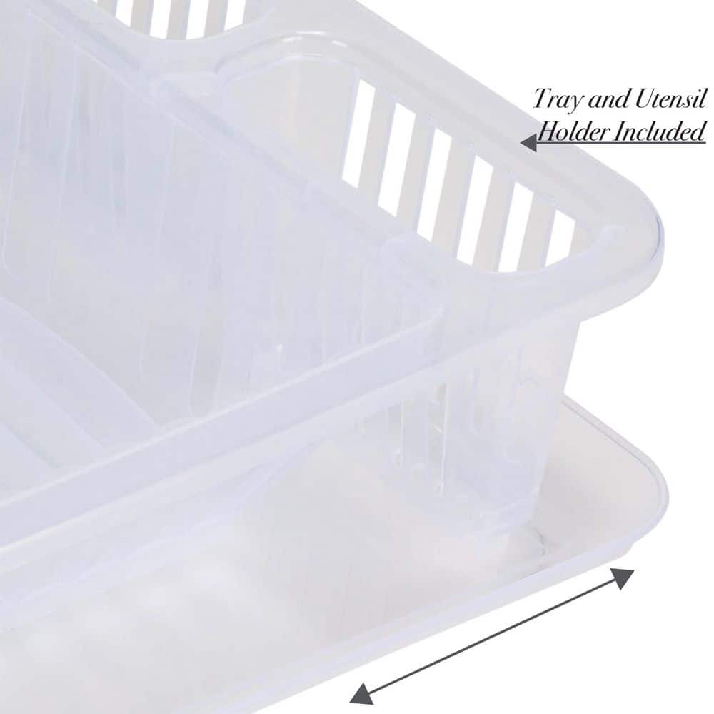 Clear Plastic Dish Rack with Utensil Cup