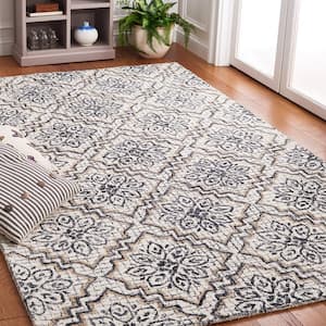 Abstract Ivory/Navy 6 ft. x 9 ft. Diamond Floral Area Rug
