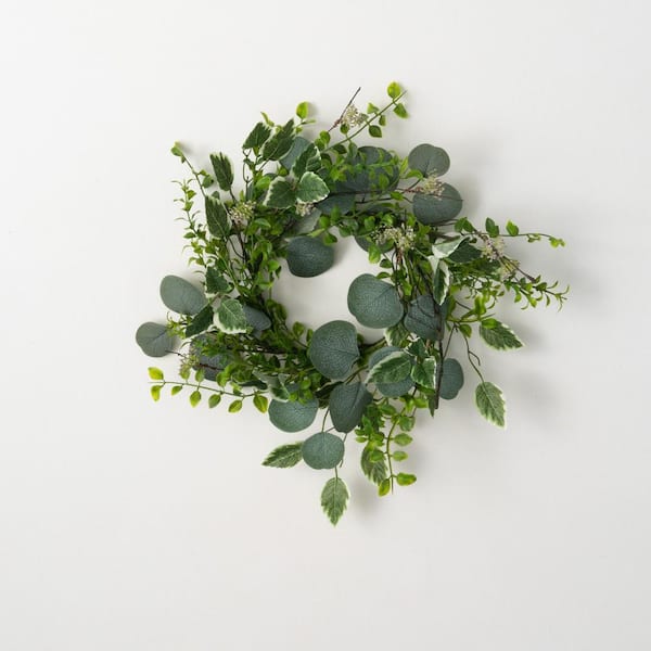 SULLIVANS 15 in. Artificial Variegated Foliage Bush Small Wreath, Green