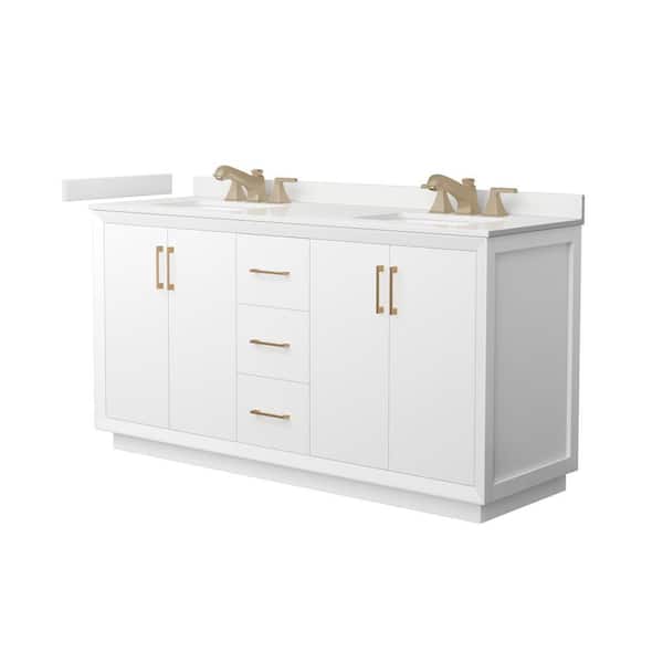Wyndham Collection Strada 66 in. W x 22 in. D x 35 in. H Double Bath Vanity in White with White Quartz Top