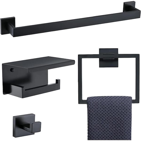 Dyiom 23.6 in. Wall Mounted, Towel Bar in Matte Black, 4-Piece