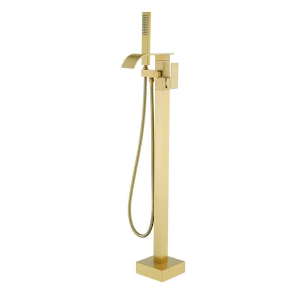 Ami Single-Handle Freestanding Tub Faucet with Hand Shower in Brushed Gold