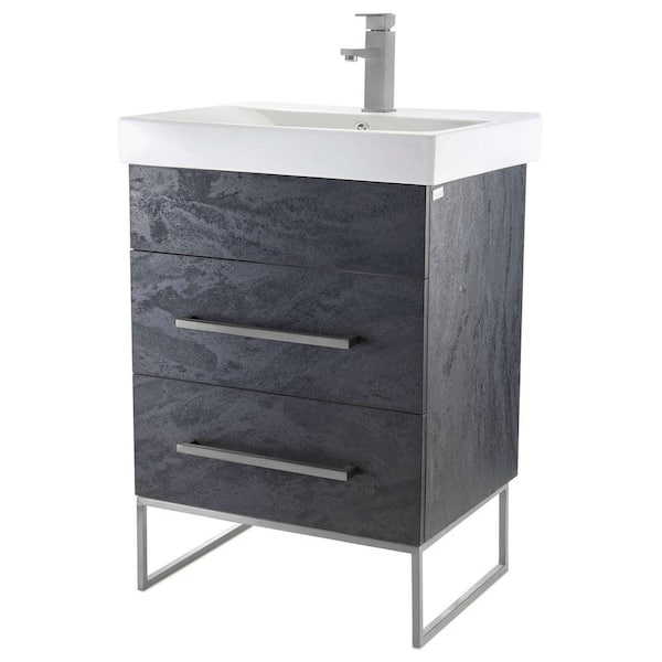 Concordia 24 in. W x 18 in. D x 33.50 in. H Bathroom Vanity in Black Marble with White Ceramic Top