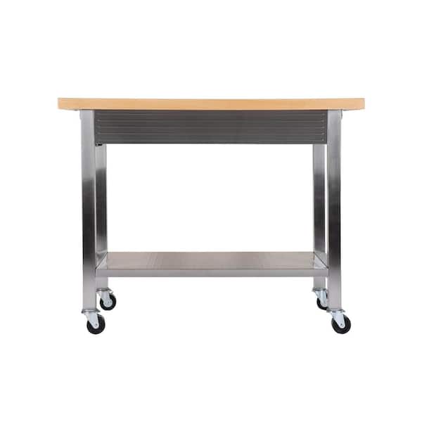 Stainless Steel Rolling Workcenter Island Kitchen Cart with Solid Wood Top