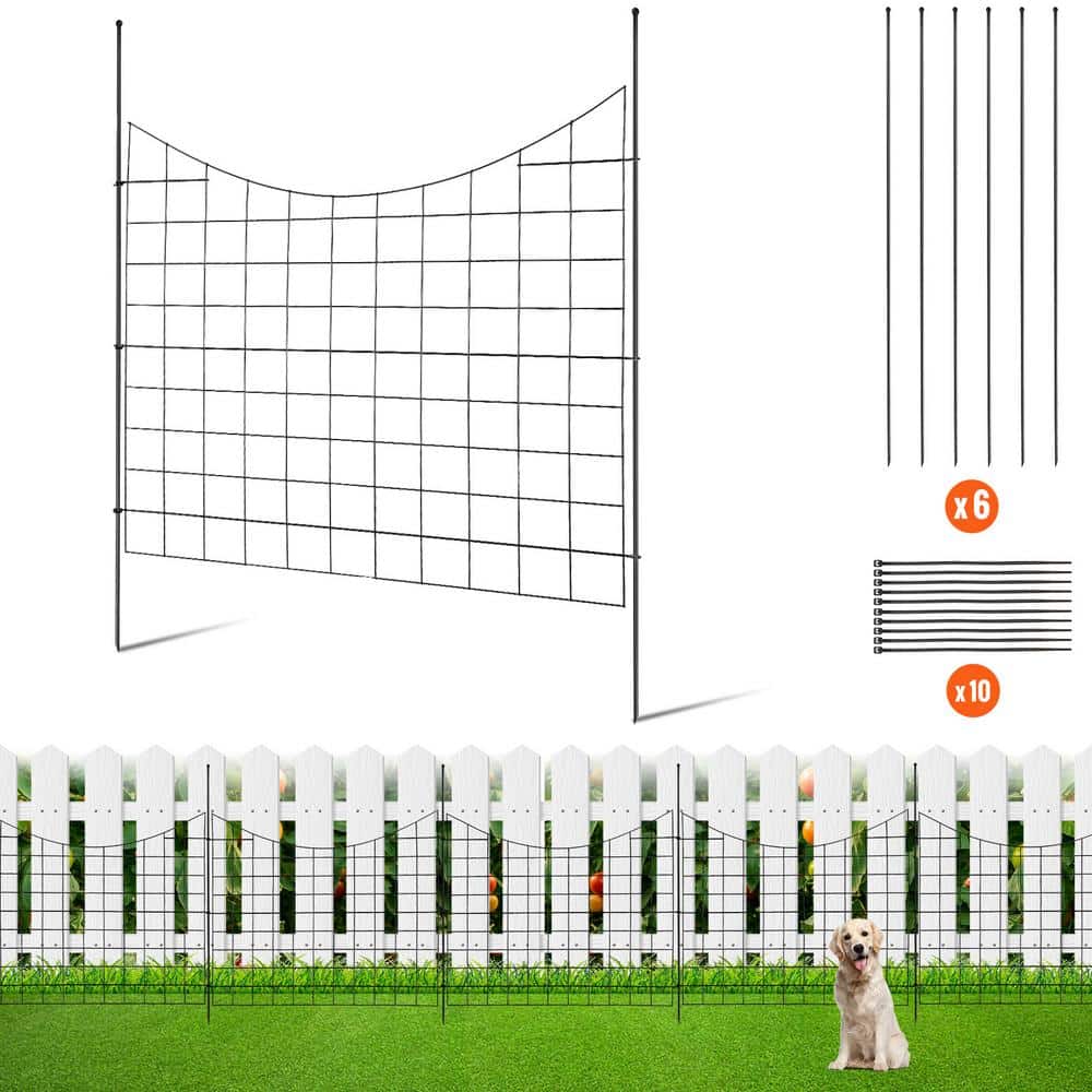 39 in. Tall No Dig Steel Garden Fence Or Outdoor Dog Fencing, Black