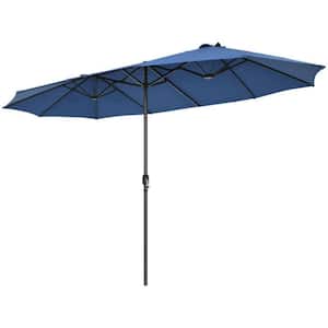 15 ft. Patio Double-Sided Market Patio Umbrella in Navy with Hand-Crank System without Weighted Base