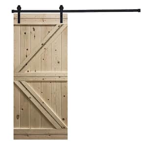 38 in. x 84 in. Modern K-Bar Series Mother Nature Unfinished Knotty Pine Wood DIY Sliding Barn Door with Hardware Kit