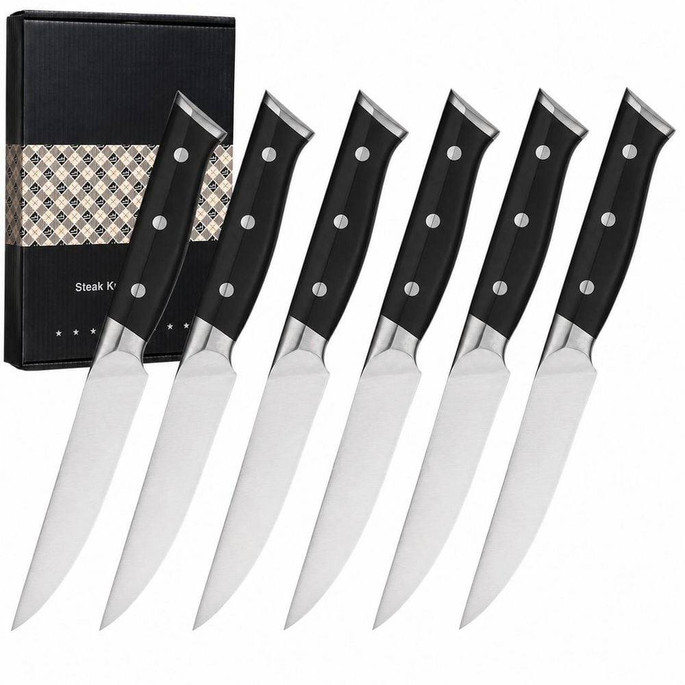 4.5 in. 50Cr15Mov Stainless Steel Full Tang Micro-Cutting Serrated Edge Steak Knife with Ergonomic Handle Set of 6 price history on PriceWatchPro