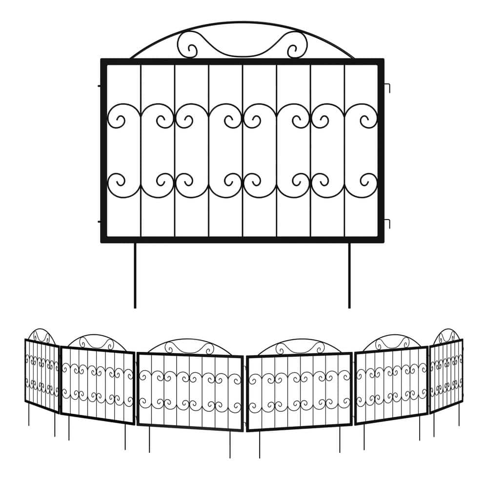 24 in. Black Metal Decorative Outdoor Garden Border Fence (6-Pack) HD-A ...