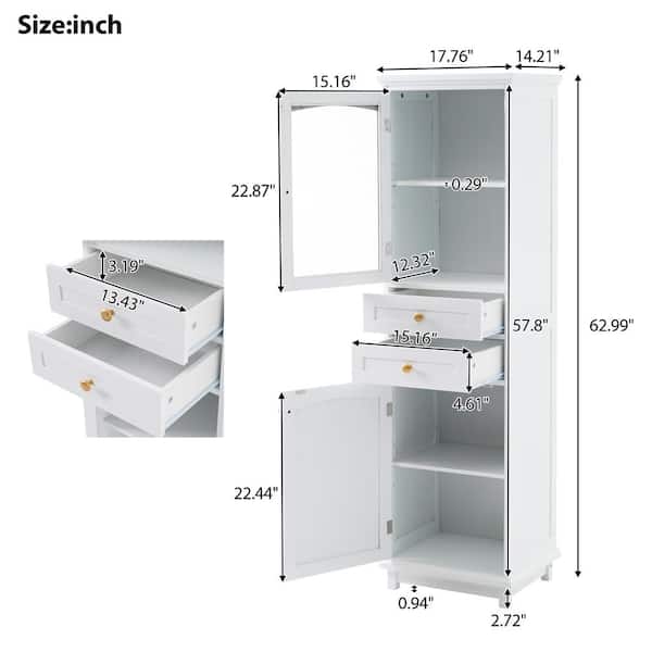 17.76 in. W x 14.21 in. D x 62.99 in. H White Freestanding