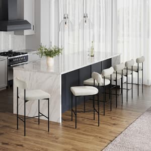 Dahlia 26 in. Mid-Century Modern Black Metal Counter Height Bar Stool with Low Back and Cream Boucle Seat Cushions