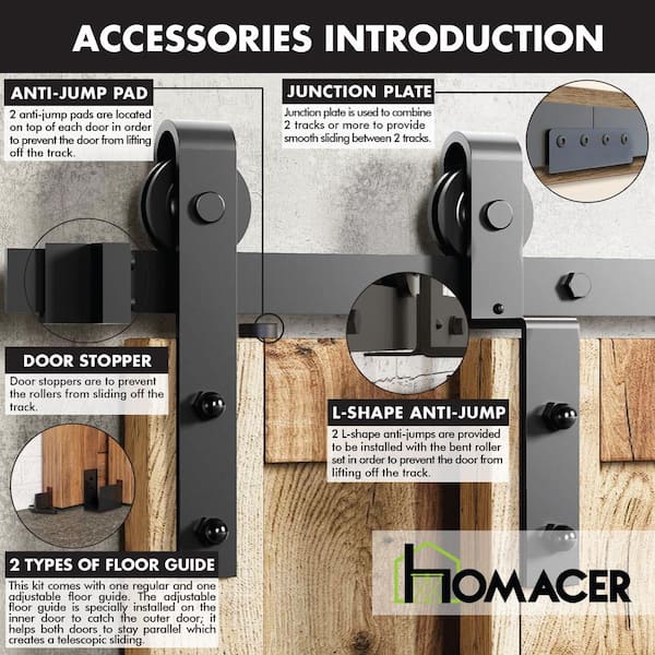 HOMACER 4 ft./48 in. Black Rustic Non-Bypass Sliding Barn Door Hardware Kit  Diamond Design Roller for Double Doors LX2TGH048C - The Home Depot