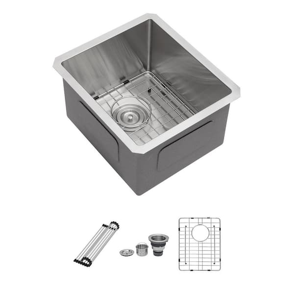17 in. Drop-in Single Bowl 16 Gauge Brushed Nickel Stainless Steel Kitchen Sink and Drain