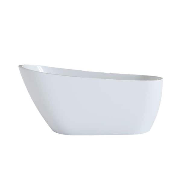 67 in. x 31.5 in. Acrylic Oval Slipper Flatbottom Freestanding Soaking Bathtub with Chrome Overflow in Glossy White