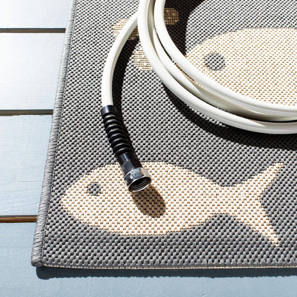 Dark Grey and Beige Fish Pattern Indoor/Outdoor Rug