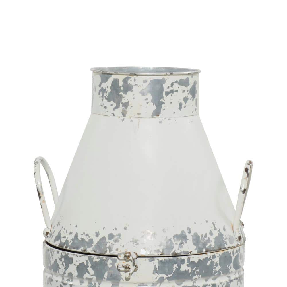 White and Gray Iron Rustic Chic Cylinder Decorative Jars, Set of 2