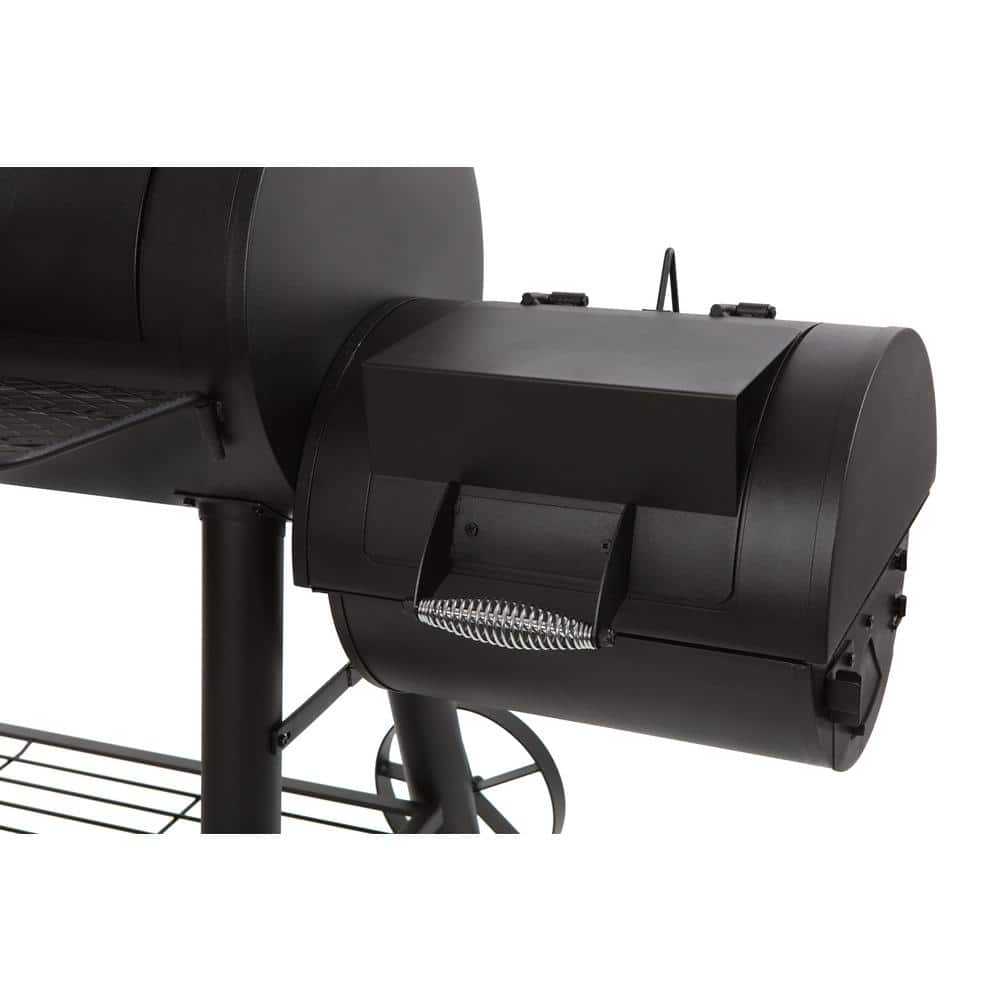Black Heavy-Duty Steel Barrel Charcoal Grill with Smoker