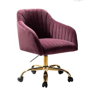 Jacinda Modern Purple Velvet Swivel and Adjustable Task Chair with Gold Base