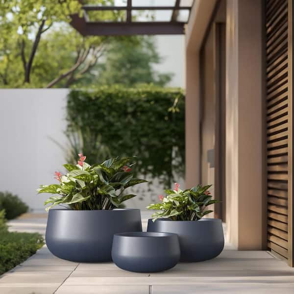 Sapcrete 11.4in.,15in.,19in. Dia Granite Gray Extra Large Tall Round Concrete Plant Pot/Planter for Indoor and Outdoor(Set of 3)