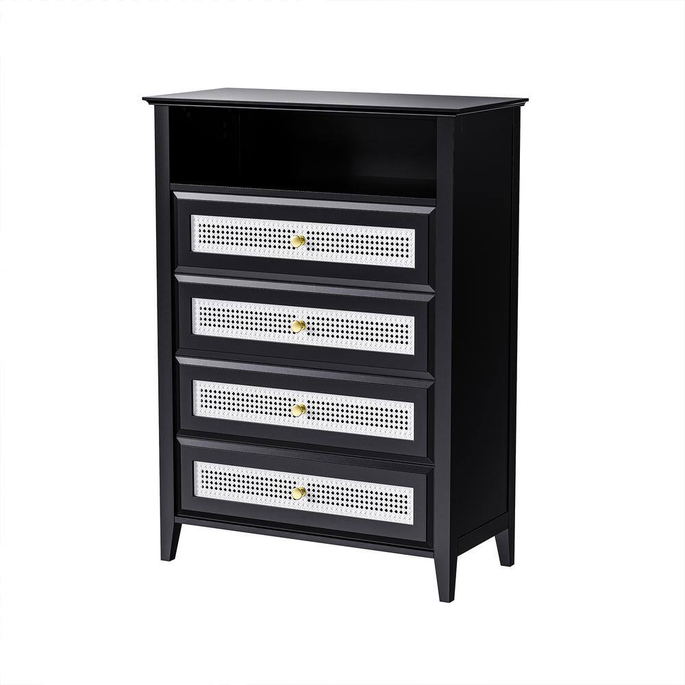 Polibi Black 4Drawers 31.5 in. Chest of Drawers with Gold Metal