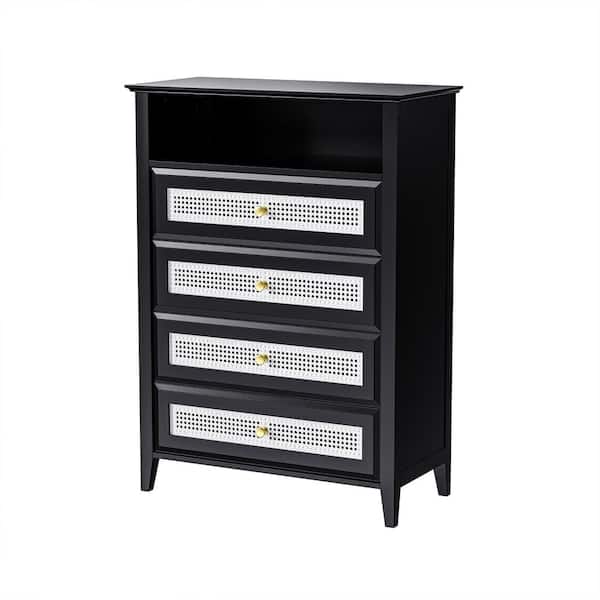 Polibi Black 4-Drawers 31.5 in. Chest of Drawers with Gold Metal Handles