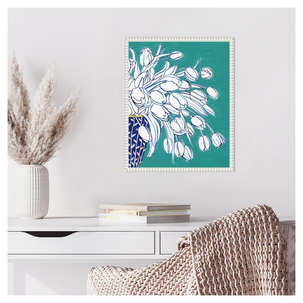 Turquoise Tulip Bouquet II White Floater Frame Canvas Print