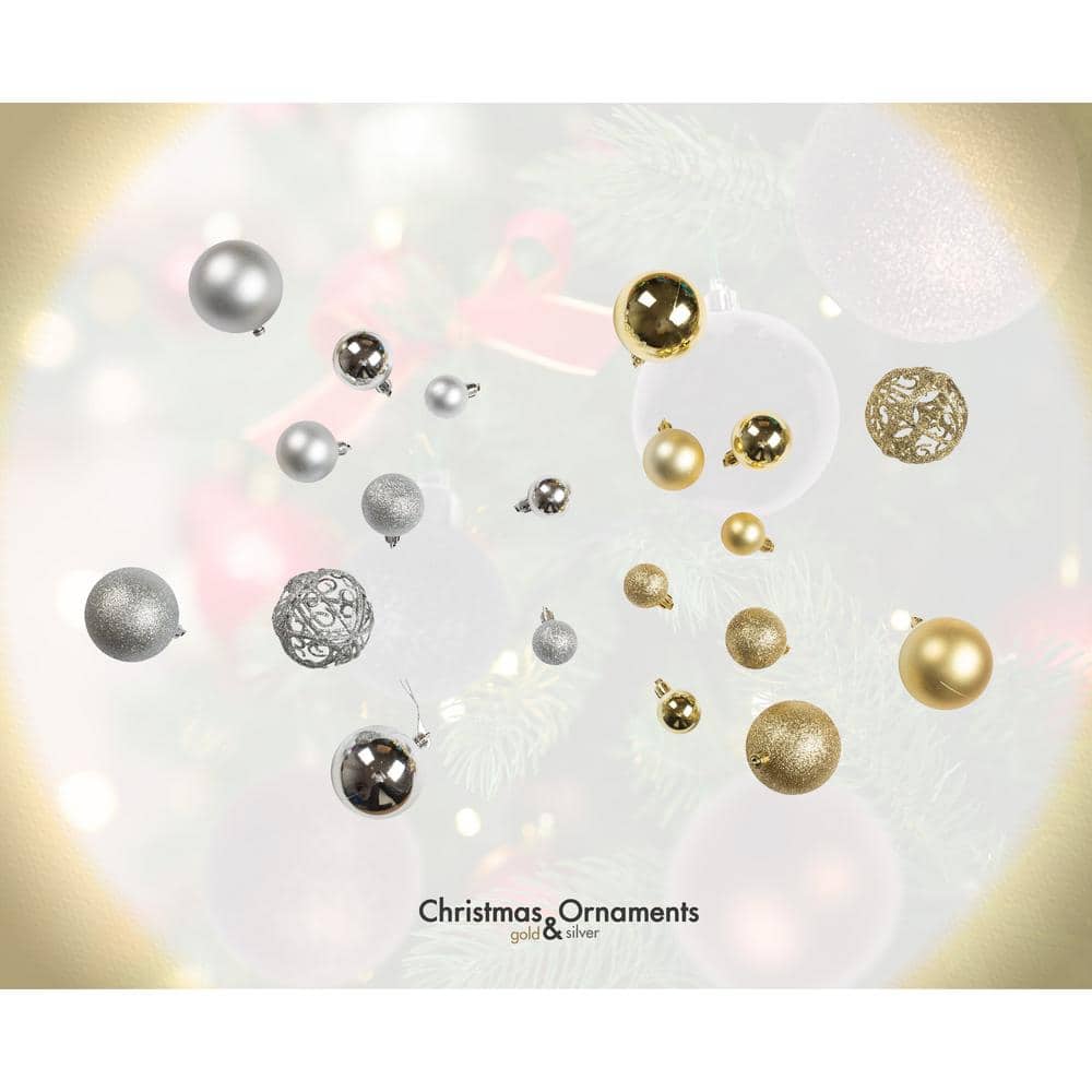 Gold and Silver Shatterproof Plastic Christmas Ornament Set