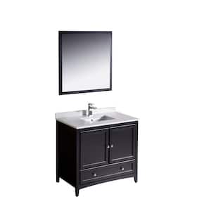 Oxford 36 in. Vanity in Espresso with Ceramic Vanity Top in White with White Basin and Mirror (Faucet Not Included)