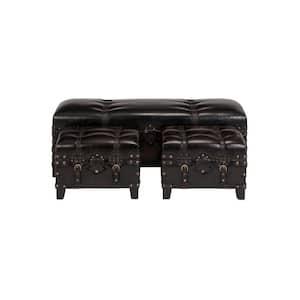 Brown Storage Traditional Bench (Set of 3)