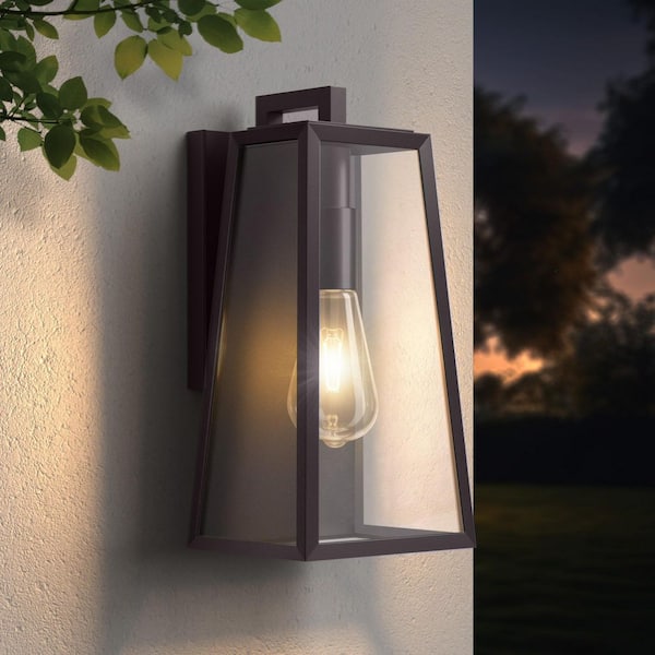 Montpelier 1-Light Bronze Hardwired 14 in. H Outdoor Sconce Dusk to Dawn Outdoor Wall Lantern Sconce
