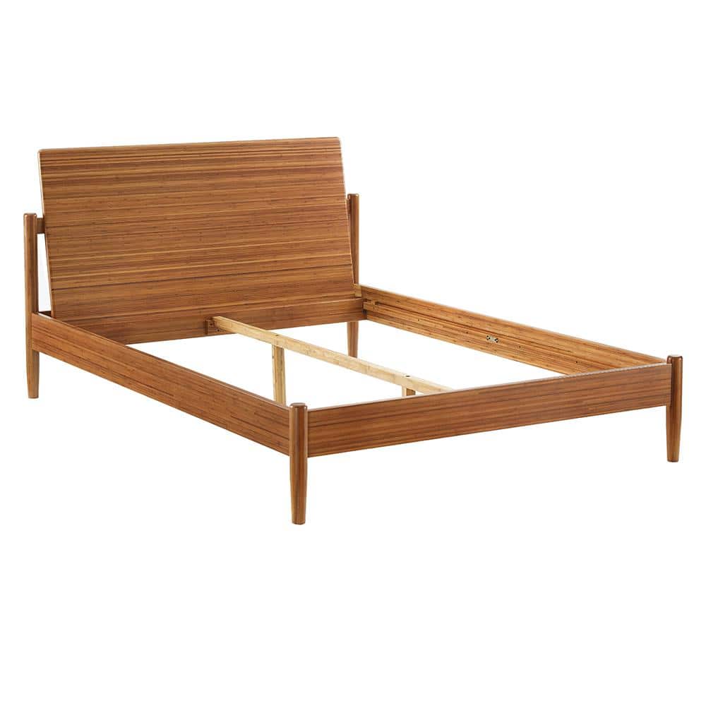 Benji Amber Queen Platform Bed with Upholstered Headboard in Bamboo