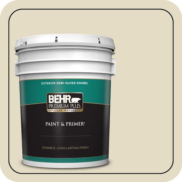 BEHR PREMIUM PLUS 5 gal. #770C-2 Belvedere Cream Semi-Gloss Enamel Exterior Paint & Primer
