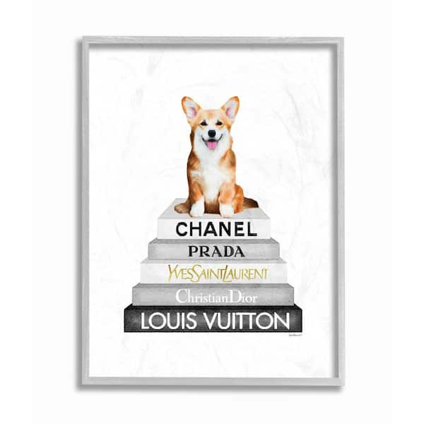 Stupell Industries Smiling Corgi Puppy on Glam Fashion Icon Bookstack Wall Art, 11 x 14, White