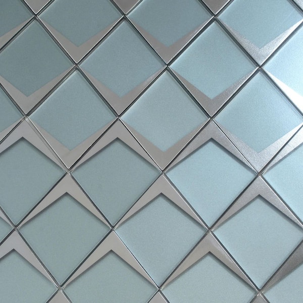 Solace 4 in. x 4 in. Matte Green Metallic Silver Glass Diamond Mosaic Wall Tile Sample (0.14 sq ft)