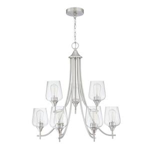 9-Light Brushed Nickle Chandelier with Clear Glass Shade