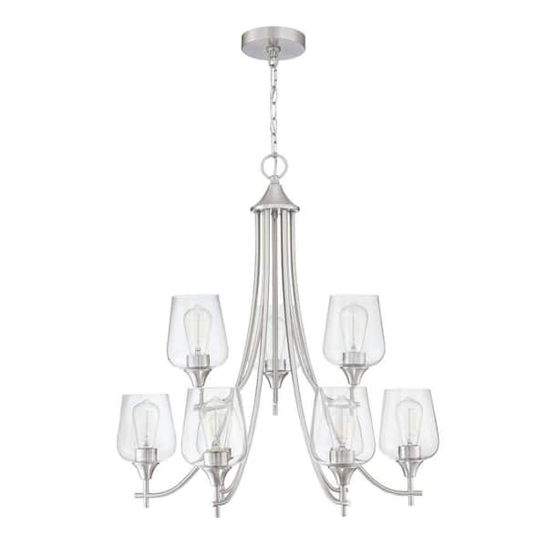 Uixe 9-Light Brushed Nickle Chandelier with Clear Glass Shade