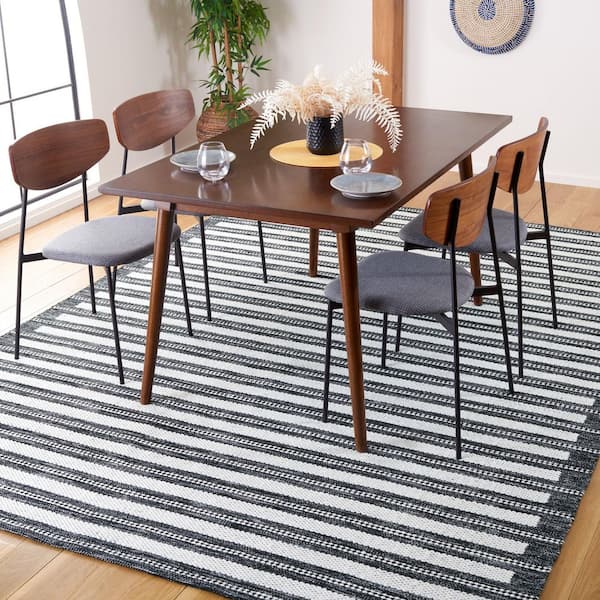 Kilim 8 ft. x 10 ft. Black/Ivory Striped High-Low Area Rug