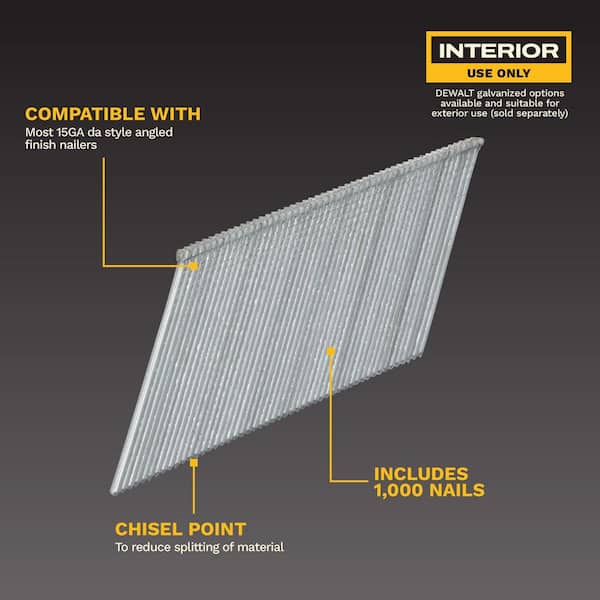 DEWALT 2 in. x 15-Gauge 34-Degree DA Bright Finish Nails (1000